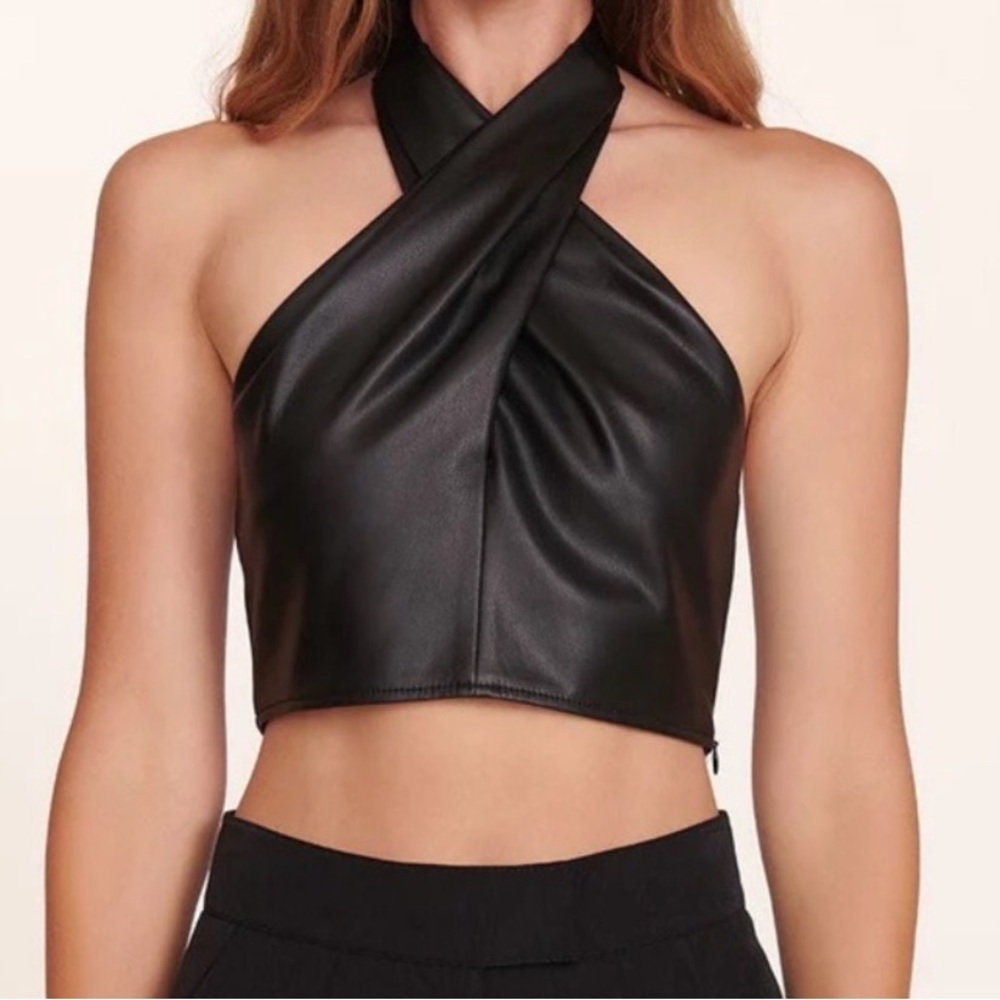 INTERMIX Kai Vegan Leather Halter Top.